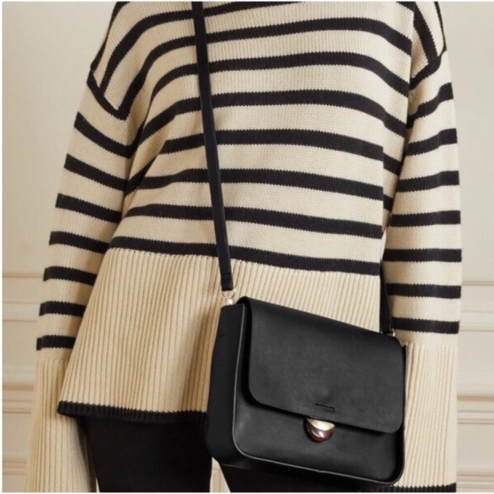 New Loeffler Randall Lourdes Turned Out Black Leather Flip Top Crossbody Bag